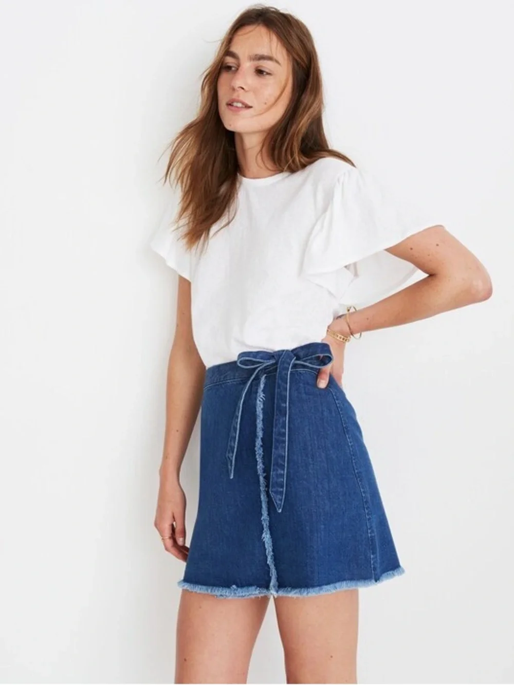 Madewell Raw-Hem Mini Wrap Jean Skirt Size 6 Cardiff Wash Denim 100% Cotton